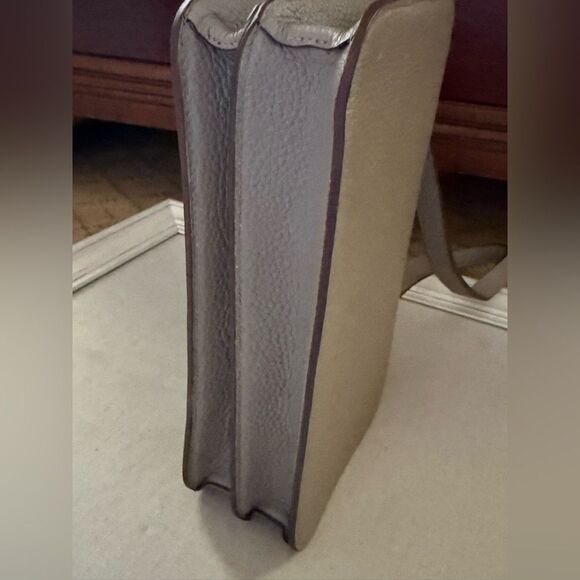 Dove Gray Togo leather structured crossbody flap bag with gold hardware. - Picture 12 of 16
